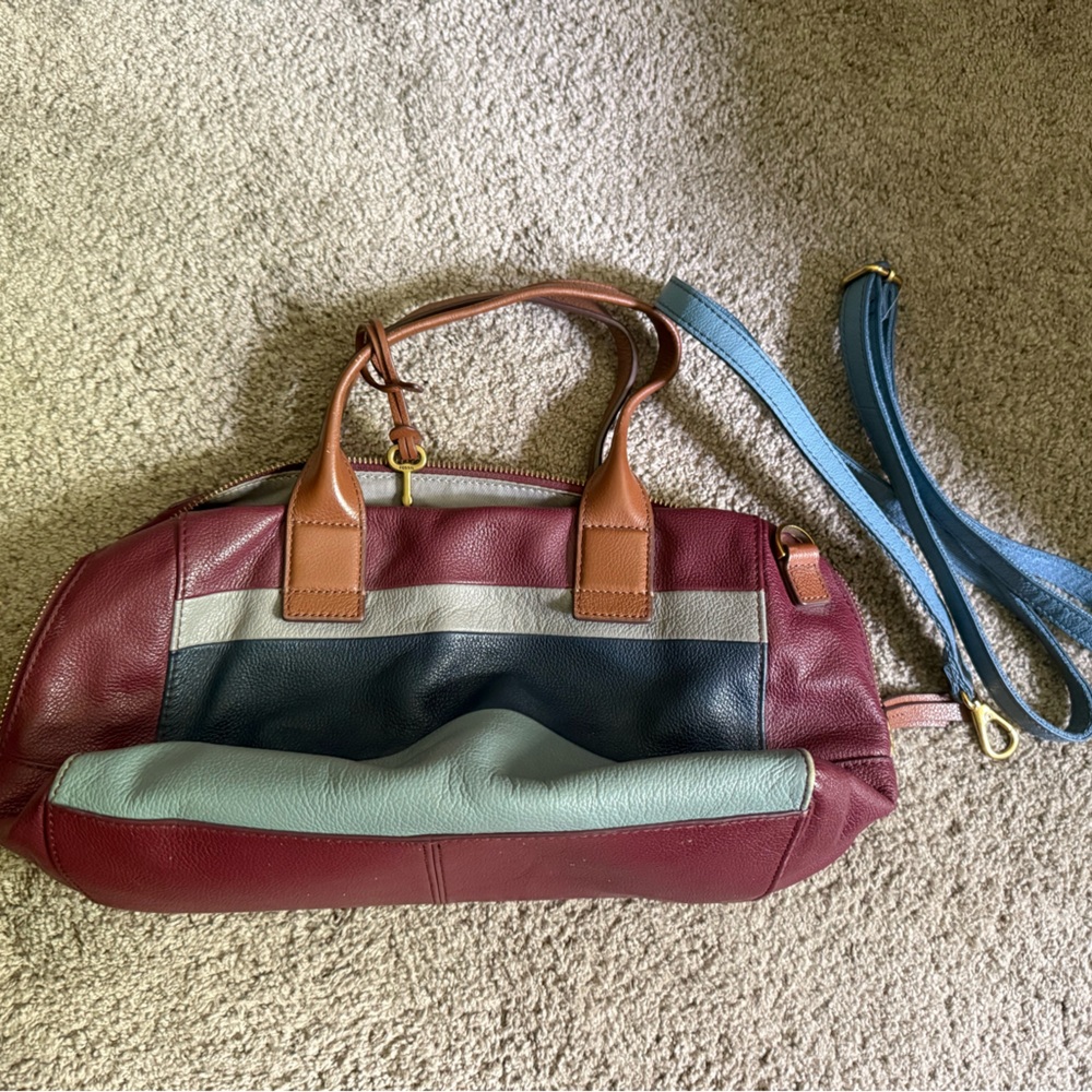 Fossil Red and Green Shoulder Bag Leather Classic